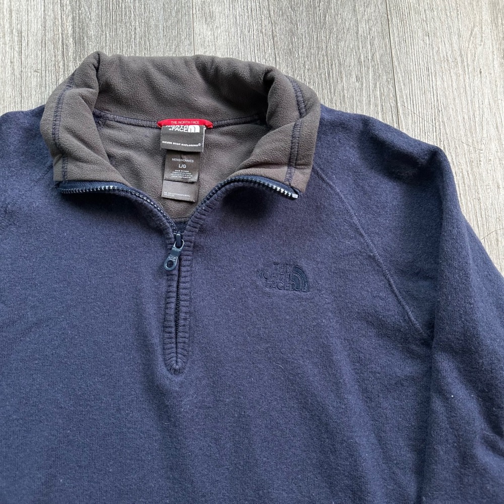 The North Face Mens L Navy 1/4 Zip Fleece Pullover Sweater Outdoor Hiking